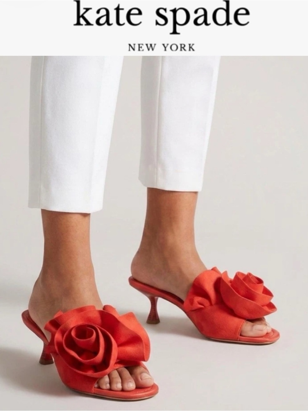 NIB KATE SPADE FLOURISH KITTEN HEELED SANDALS PONDEROSA RED SUEDE FLORAL SIZE 7